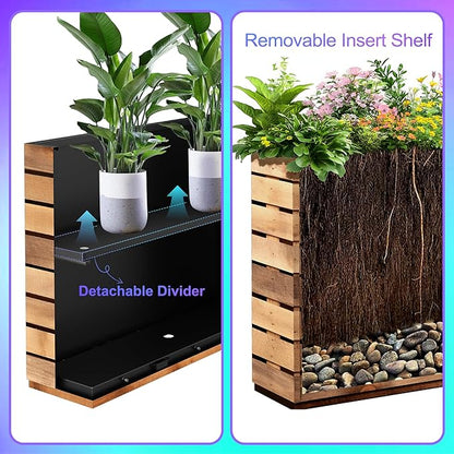 Tall Metal Planter, 15" W×16.3" H Large Rectangular Planter Box for Outdoor or Indoor, All-Weather Durable Plant Box with Drainage Holes & Removable Shelf for Patio, Porch, Garden, Trees, Flowers