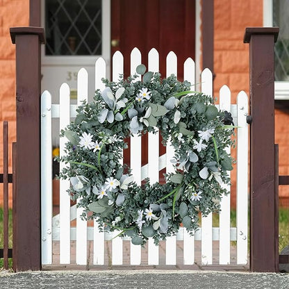 Door Wreath Green Eucalyptus for Front Door Wreaths Spring Summer Wreath 26 Inch Artificial Leaves Wreaths for All Season Home Farmhouse Porch Year Round Outdoor Wall Decorating,24 Inch