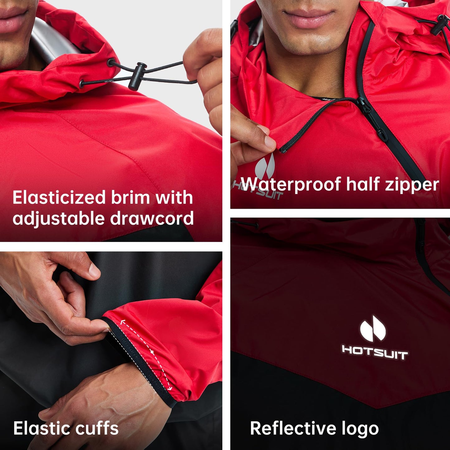 HOTSUIT Sauna Suit for Men & Women Sweat Suit Sauna Jacket Pant Gym Workout 7 Colors, Red, XXL