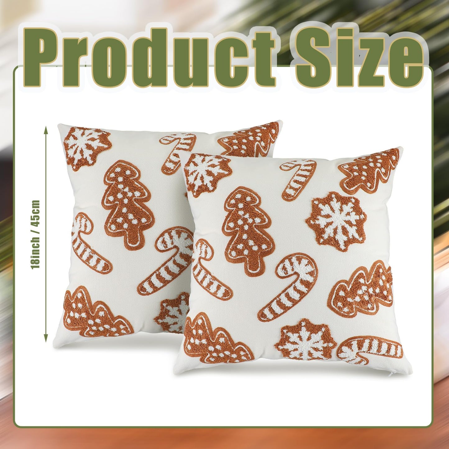 VitalCozy 2 Pcs Gingerbread Christmas Throw Pillow Covers 18'' x 18'' Plush 3D Embroidery Gingerbread Man Pillowcases for Xmas Winter Indoor Outdoor Couch Sofa Cushion Decorations