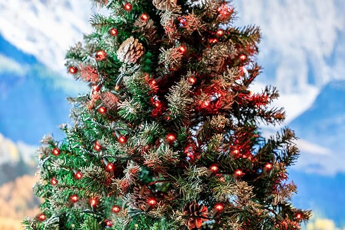 Novelty Lights 50ft 100 LED Red Christmas Lights Outdoor/Indoor, 6" Spacing, Green Wire String Lights for Festive Xmas Lighting, IP55, UL Listed, Dimmable, Connectable