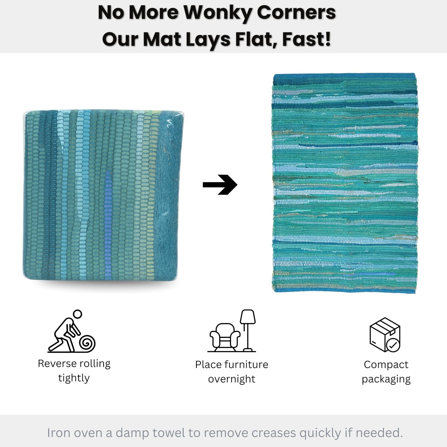 Cotton Hand Woven Chindi Rug 2x3 Feet - Teal, Reversible Accent Front Door Mat Ideal for Kitchen, Entryway, Laundry Room | Green Durable Farmhouse Indoor Outdoor Floor Rag Rugs Ideal for Kids Space