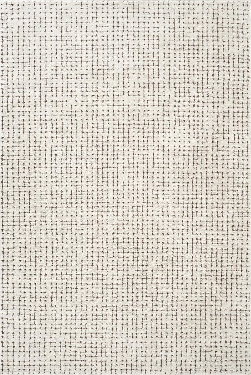Abani Cream/Brown Area Rug – 4' x 6' – Oliver Collection – Crosshatch Pattern – Non-Shedding, Easy to Clean – Durable for Living Room, Bedroom, or Office, Pet & Child Friendly