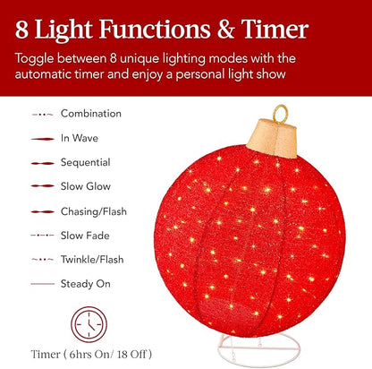 Best Choice Products 2pc Lighted Pop-Up Outdoor Christmas Ornament Set, Holiday Ball Decoration w/ 220 LED Lights, 8 Light Functions - Red/Gold
