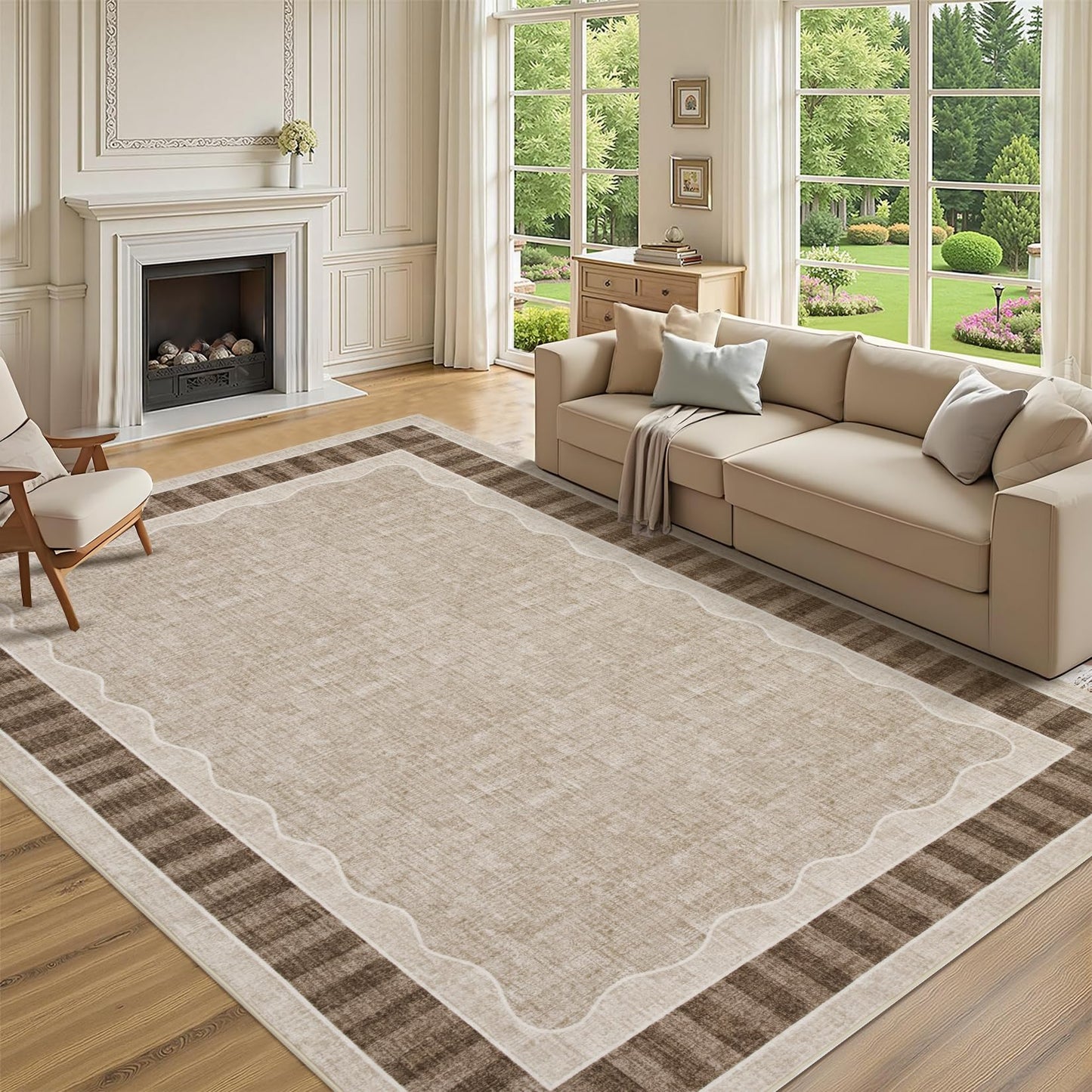 Garvee 8x10 Scalloped Area Rug, Large Washable Rug – Soft Non-Slip Backing Thin Floor Mat Carpet for Living Room Bedroom Dining Room Playroom Nursery Home Decor