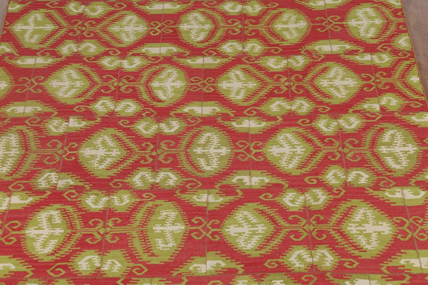 Rug Source Southwestern Style Collection 8x11 Kilim Area Rug, Flatweave/Hand-Woven Pink Geometric/All-Over Rug, Oriental Wool Carpet for Bedroom, Living Room, and Dining Room