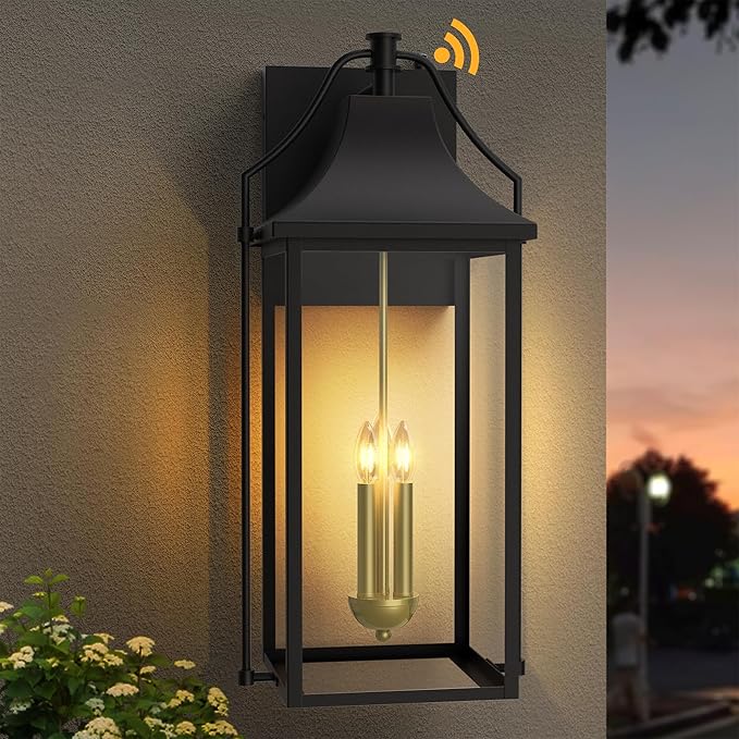 𝟮𝟱-𝗜𝗡𝗖𝗛 Outdoor Wall Lights Fixtures, Large Size Dusk to Dawn Waterproof Exterior Lanterns, Modern Porch Sconce Wall Mounted with Glass, Black Outside Lights for House Patio Front Door