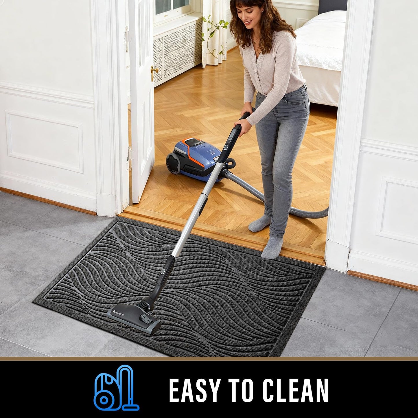 PLEASOR Front Door Mat Outside Entrance, Absorbent and Dirt Resistant Welcome Mat Indoor Outdoor, Non-Slip Backing Entry Mat, Fade Resistant, Easy Clean Low Profile Doormat for Entryway, 29x17, Grey