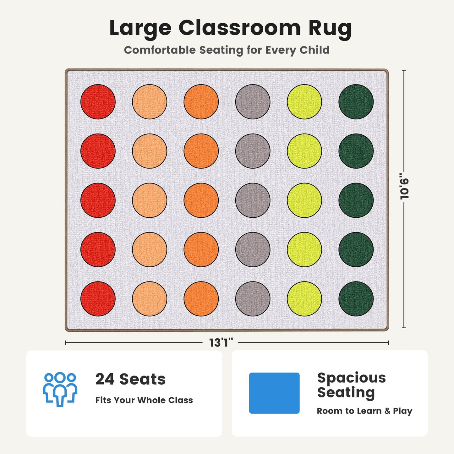 ABCarpet Extra Large Classroom Rug, 10'6" x 13'1" Durable Boho Classroom Carpet, Non-Slip Preschool Rug with 30 Seating Squares for Reading Area, Circle Time, Kids Playroom, Teacher Use