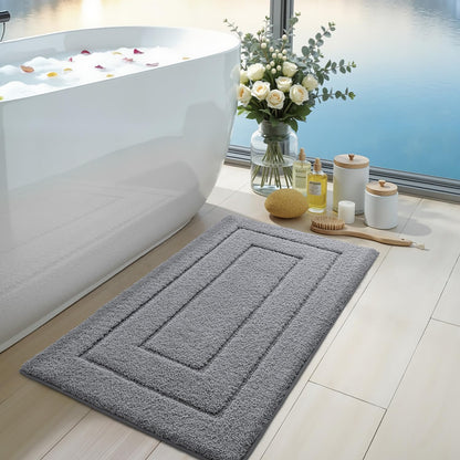 DEXI Bathroom Rug 43x24, Non Slip Washable Bath Mat for Shower Floor, Extra Large Absorbent Soft Bathmat with Rubber Backing, Quick Dry Microfiber Carpet, Grey