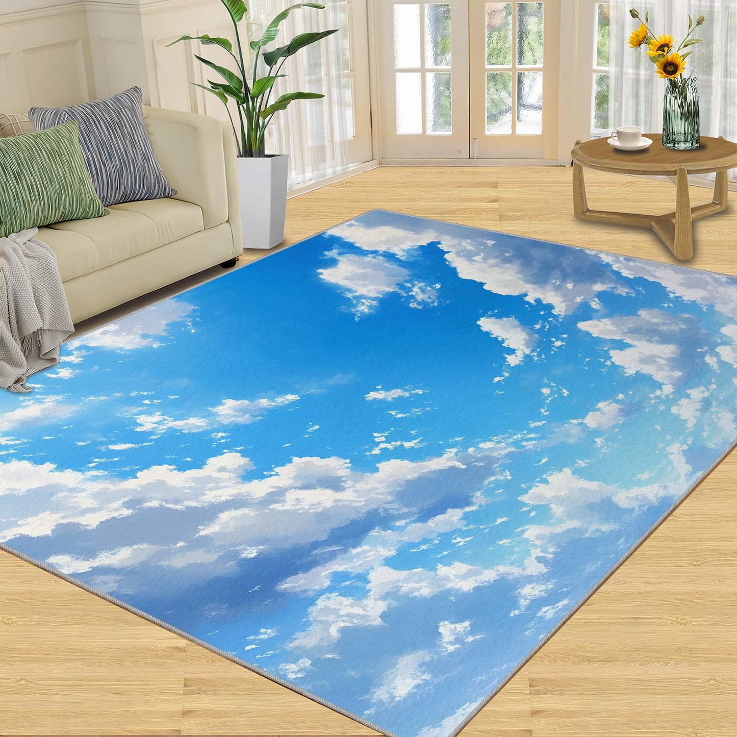 Blue Skies and White Clouds Rugs for Living Room - The Sky Rug, 5x6 Rug, Clear Sky Area Rug, Washable & Non Slip & Soft Large Rugs, Home Decor
