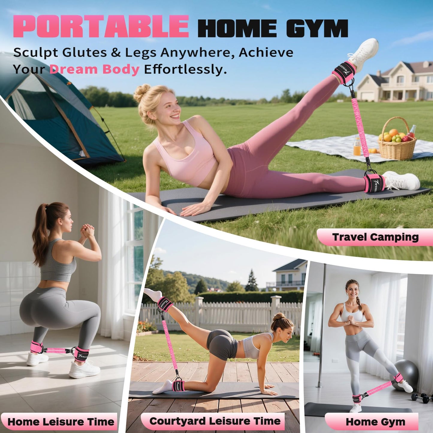Ankle Resistance Bands with Cuffs, Leg and Glutes Workout Equipment, Resistance Bands with Ankle Straps for Cable Machine Kickbacks, Booty Workouts, Lower Body Exercises - Home Gym Exercise Equipment