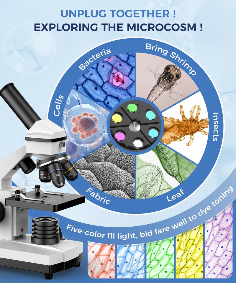 PalliPartners Compound Microscope for Adults & Students - 100X-2000X High-Power Biological Microscope for Students, School Lab & Home Education, with Slides Set & Phone Adapter (White)