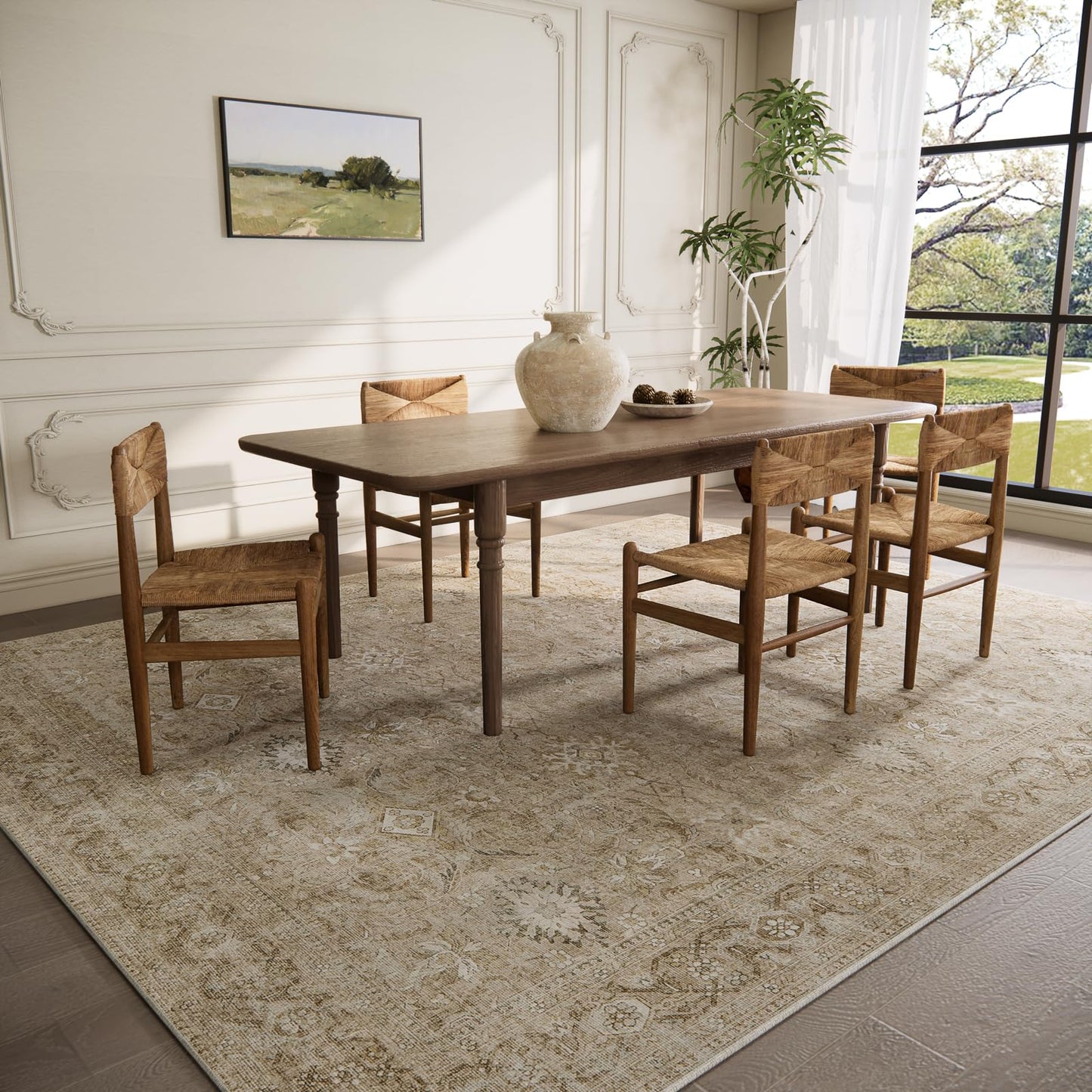 6x9 Area Rugs for Living Room: Washable Rug Non Slip Low Pile Soft Faux Wool Non Shedding Distressed Vintage Boho Large Area Rugs for Bedroom Dining Room Kitchen Nursery Under Table Farmhouse Office