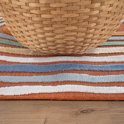 CAMILSON Indoor Outdoor Rug, Orange 5x7 Geometric Arch Striped Area Rugs for Patio and Home Areas, Easy-Cleaning Non-Shedding Living Room, Garden and Deck Washable Outside Carpet (5 x 7)