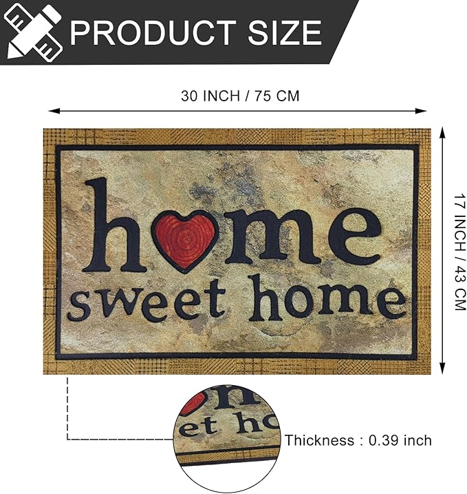 CHICHIC Door Mat Welcome Mat 17x 30 Inch Front Door Mat Outdoors for Home Entrance Outdoors Mat for Outside Entry Way Doormat Entry Rugs, Heavy Duty Non Slip Rubber Back Low Profile, Ink Home