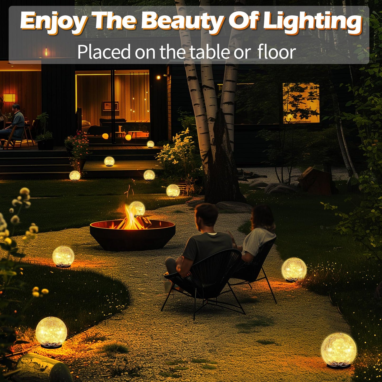 Coroor Garden Solar Ball Lights Outdoor Waterproof, 50 LED Cracked Glass Globe Solar Power Ground Lights for Path Yard Patio Lawn, Christmas Decoration Landscape Warm White(2 Pack 4.7'')
