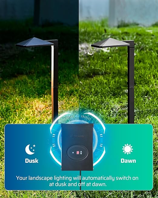 DEWENWILS 300W Low Voltage Landscape Transformer, Outdoor Weatherproof Transformer with Timer and Photocell Sensor, 120V AC to 12V/12V AC for LED Lighting, Spotlight, Pathway Light, ETL Listed