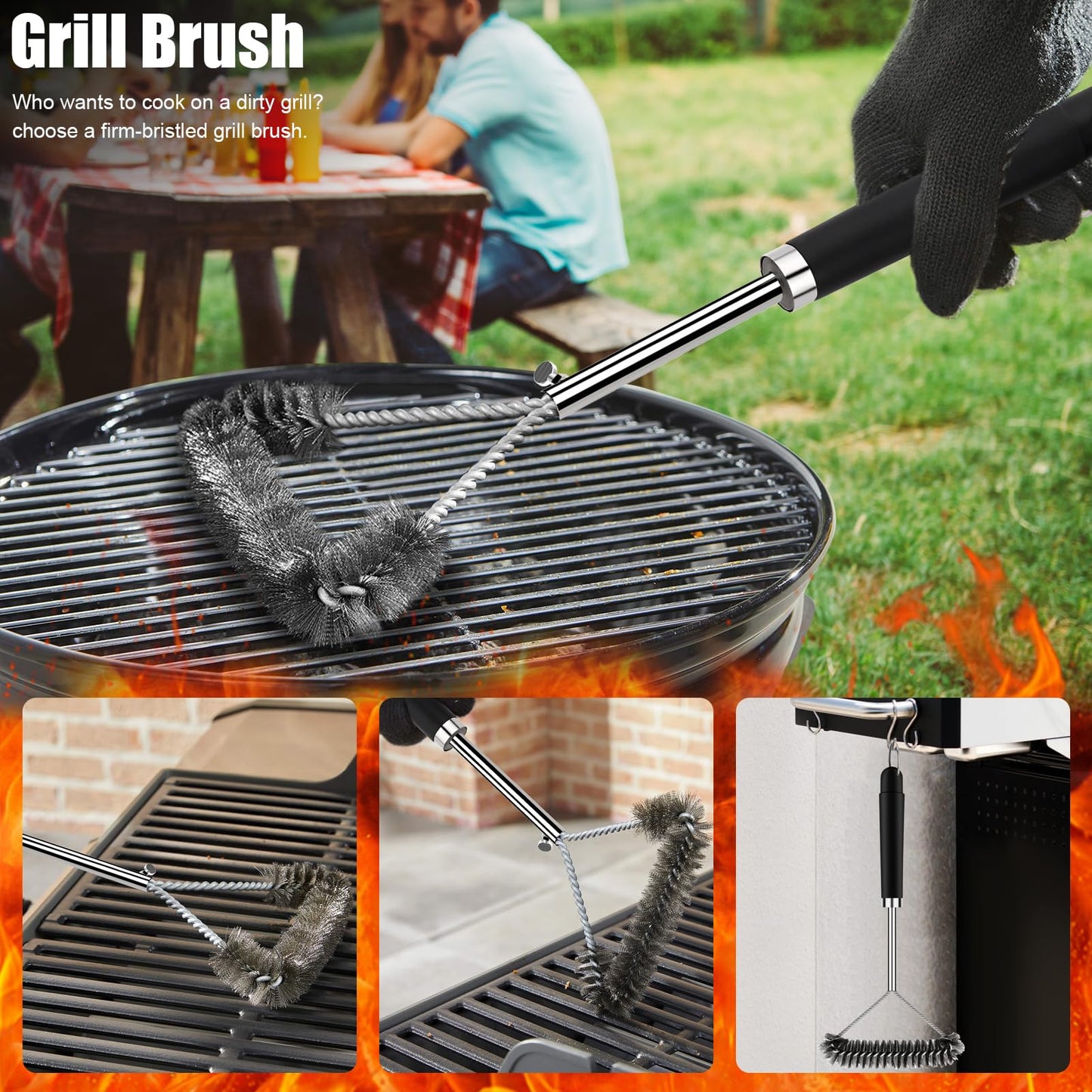 RINPIR 31pcs BBQ Grill Accessories Gifts for Men Dad, Heavy Duty Grilling Tools Gift Set for Father's Day, Stainless Steel BBQ Utensils Kit with Mats, Grill Brush in Carrying Bag Black