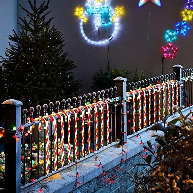Christmas Decorations, 20 Pcs Christmas Candy Cane Lights, 21'' Solar Pathway Lights with 8 Lighting Modes, Waterproof Garden Lights for Outdoor Christmas Patio Yard Walkway Decorations