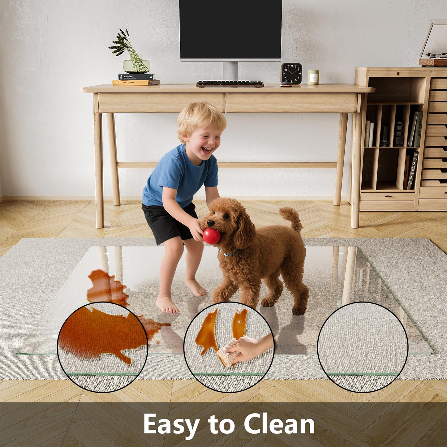Koonmi Chair Mat for Carpet, Tempered Glass 30"x48" Office Chair Mat, Glass Chair Mats with Rounded and Polished Edges, Ideal for Hardwood Floor, Carpet, Office, Desk, Rolling Chair