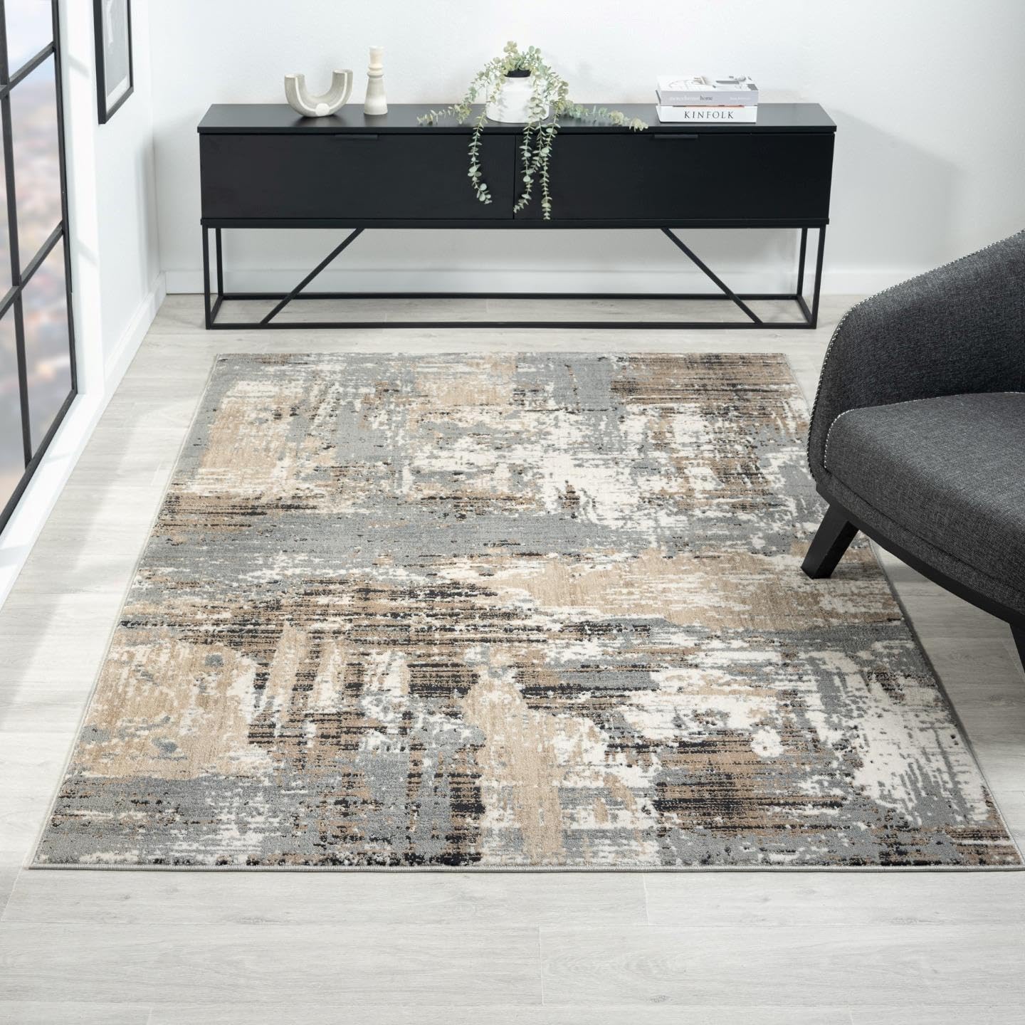 LUXE WEAVERS?Abstract Distressed Beige 8x10 Area Rug