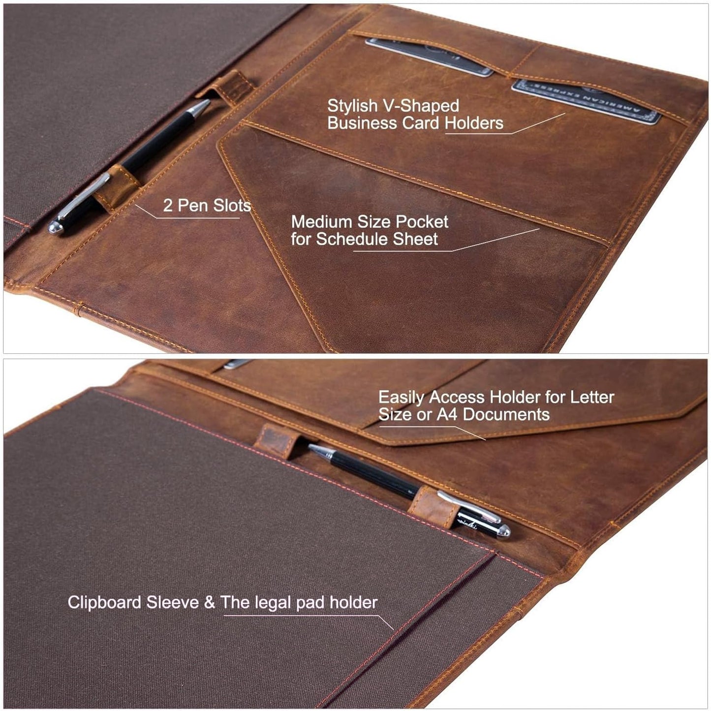 Jack&Chris Leather Portfolio, A4 Document Folder Legal Pad Padfolio, Professional Writing Letter Notepad Clipboard Sleeve Organizer, Resume Folio Binder for Men&Women,JC1823