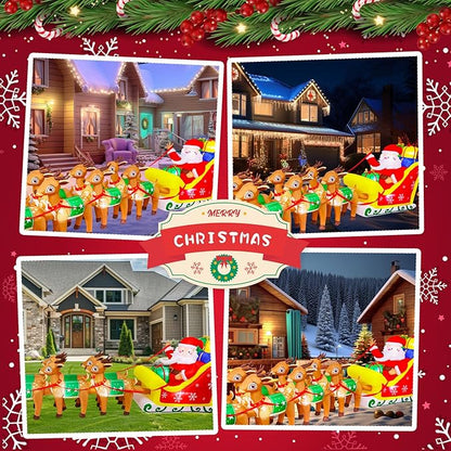 12 FT Christmas Inflatables with Santa Claus Reindeer Built-in LED Lights Blow Up Christmas Decor for Christmas Party Holiday Outdoor Garden Lawn Yard Decorations