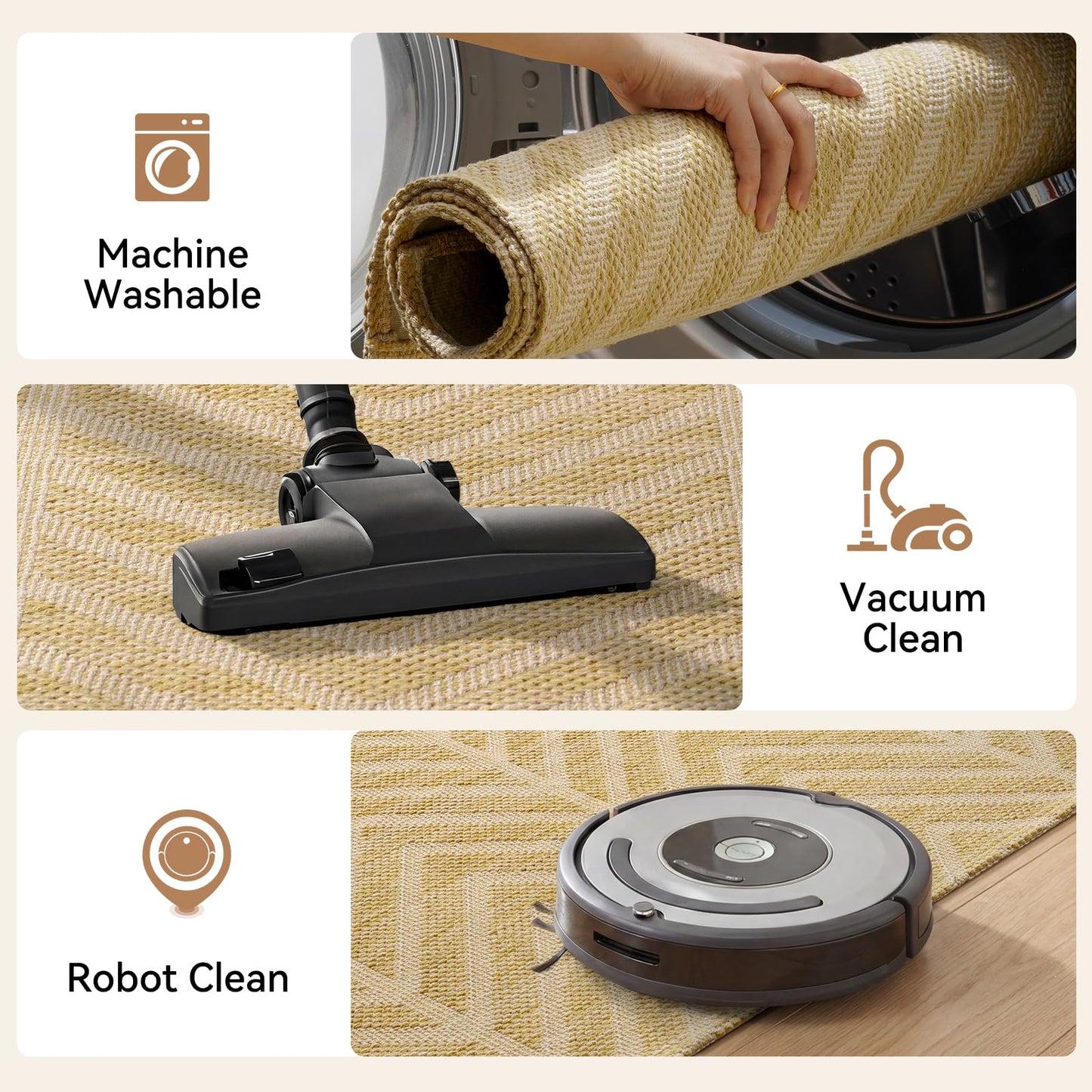 QiCaiJia Washable Entryway Rug 2x3 - Non Slip Small Door Mat Indoor Entrance - Low Profile Front Door Mats for Inside House - Boho Woven Foyer Rug - Absorbent Mud Mat for Entryway,Mudroom(2'x3',Brown)