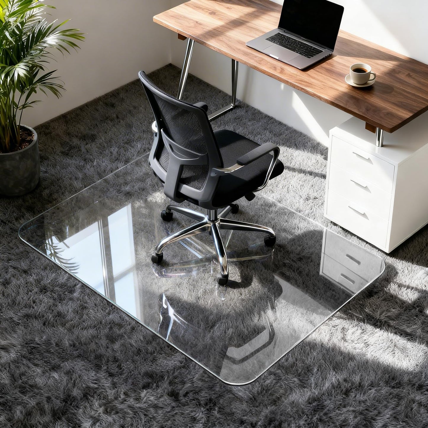 Vicwe Glass Chair Mat for Carpet,32"x48" Tempered Glass Office Chair Mat,1/5" Thick Glass Chair Mat with Rounded and Polished Edges,Smooth Glide for Carpet & Hardwood Floor Protection