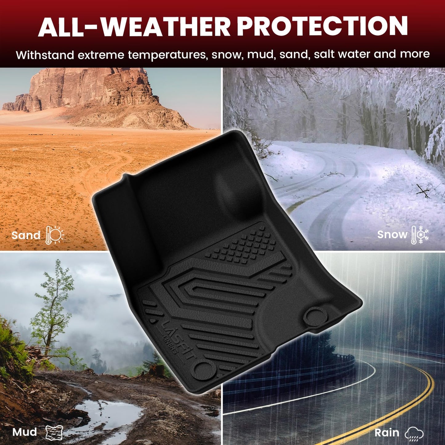 LASFIT Floor Mats and Cargo Liner for Ford Escape Gasoline 2020-2025 2026 (NOT for Hybrid Models) All Weather Protector TPE Custom Fit Car Floor Liners, 1st & 2nd Row & Trunk Set, 4PCS Black
