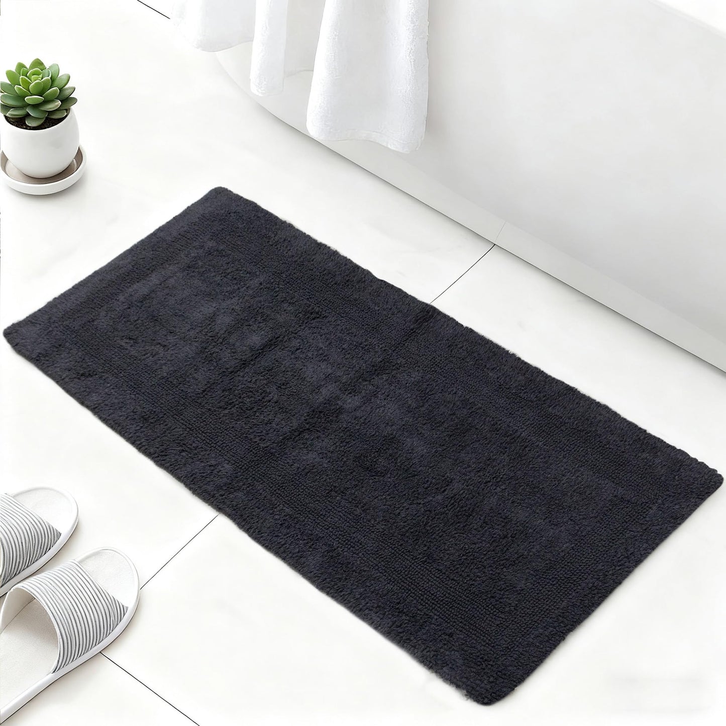 Barossa Design Reversible Cotton Bathroom Runner Rug - 22 x 60 Inch Long Bath Mat Washable & Soft Absorbent, Large Bath Rug for Bathroom Floor, Double Sink Vanity - Charcoal, 22x60 XL