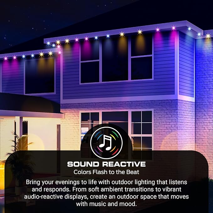 Monster Smart Permanent Outdoor Lights, 150ft, 108 LED Eaves Lights, RGB+IC+WW, Weather & Water Resistant, App & Voice Control, Compatible with Alexa & Google, Halloween, Christmas, Year-Round