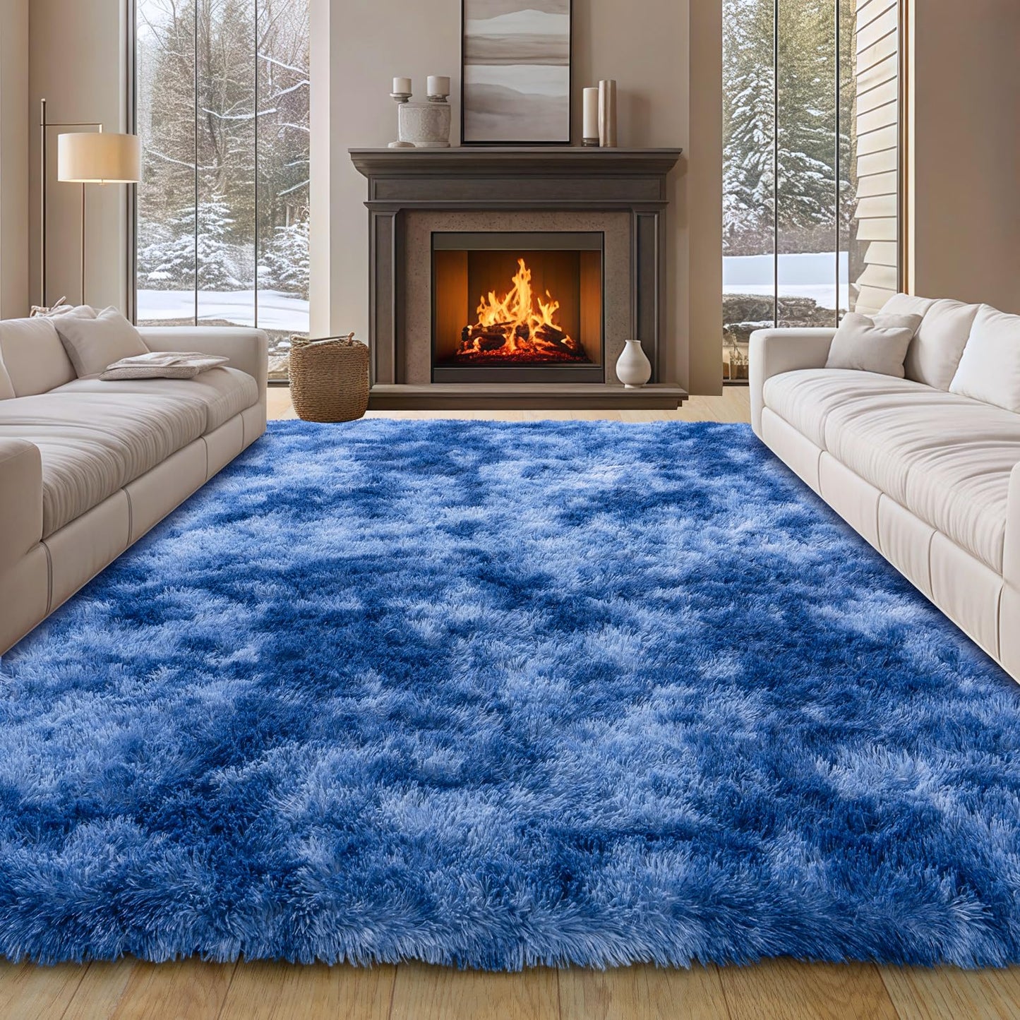 plumlik 8x10 Large Area Rugs for Living Room, Tie-Dyed Blue Fluffy Shag Rug for Bedroom and Nursery, Soft and Comfy, Big Carpet for Kids, Girls, Boys Room Dorm Home Decor Aesthetic, Upgrade Non Slip