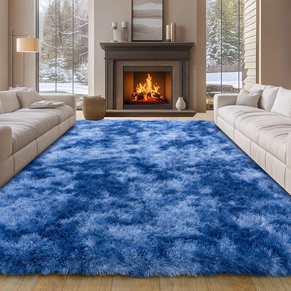 plumlik 8x10 Large Area Rugs for Living Room, Tie-Dyed Blue Fluffy Shag Rug for Bedroom and Nursery, Soft and Comfy, Big Carpet for Kids, Girls, Boys Room Dorm Home Decor Aesthetic, Upgrade Non Slip
