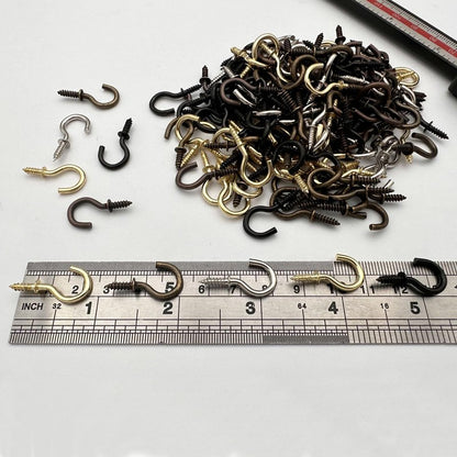 IDEALSV 160 Pcs Small Screw Hooks, 5/8 Inch Metal Twist in Hook, Christmas Lights Patio Hanging Jewelry Hooks 5 Colors (Gold,Bronze,Black,Antique Copper,Silver)