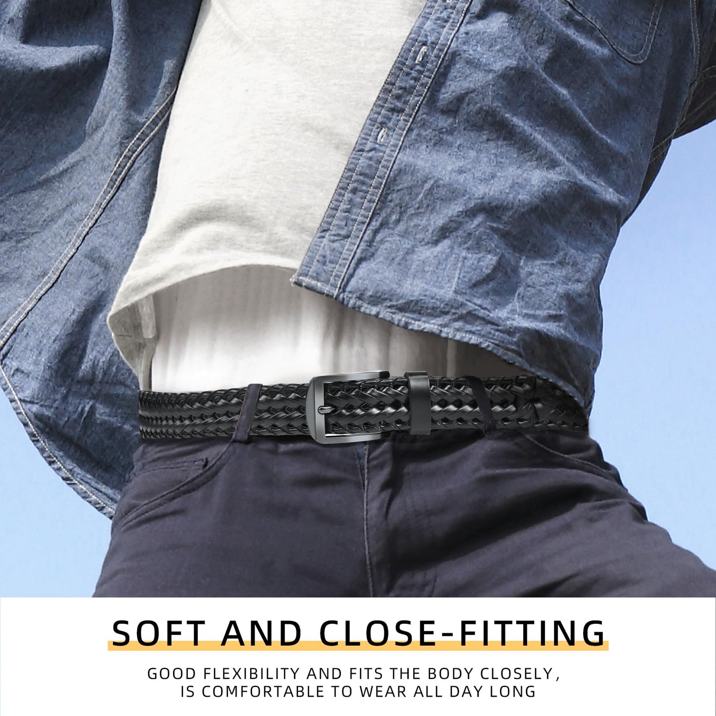 CHXRRPGC Mens Braided Leather Belt Everyday Casual Woven Belts for Men Fit Casual Golf Pants Jeans