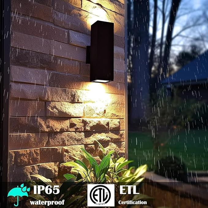 Up Down Outdoor Wall Lights, Dusk to Dawn Outdoor Lighting Fixtures Wall Mount, Matte Black Front Porch Light, Outdoor Wall Lantern for Patio, Garage, Front Door - ETL Listed