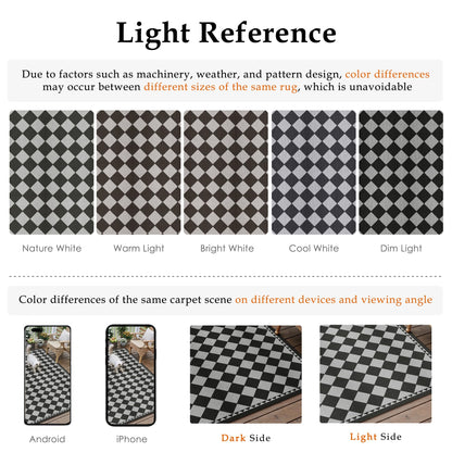HUGEAR 5x7 Outdoor Rug Black/Grey Linen-Look Fabric Checkered Area Rug High Traffic Stain Resistant Easy Clean Durable Rugs for Indoor/Outdoor Patio Deck Balcony Porch Garden Courtyard