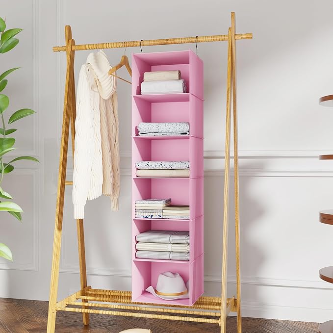 Hanging Closet Organizer, Easy Mount Foldable 6-Shelf Hanging Closet Wardrobe