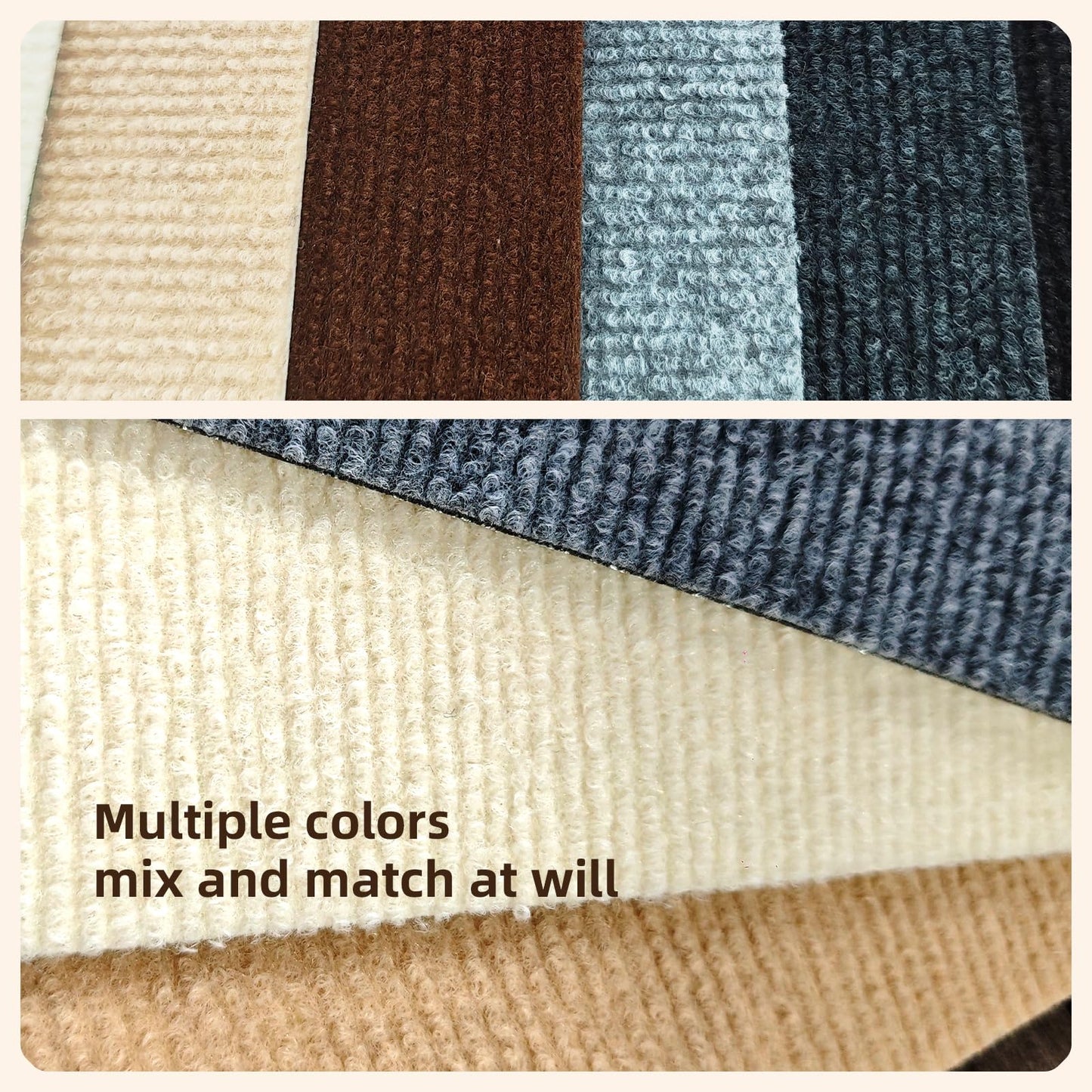 12x12 Inch Peel and Stick Carpet Tiles with Soft Pad, Self-Adhesive Removable Floor Squares for Bedroom, Office, Rental, Easy DIY Installation (10, Brown)