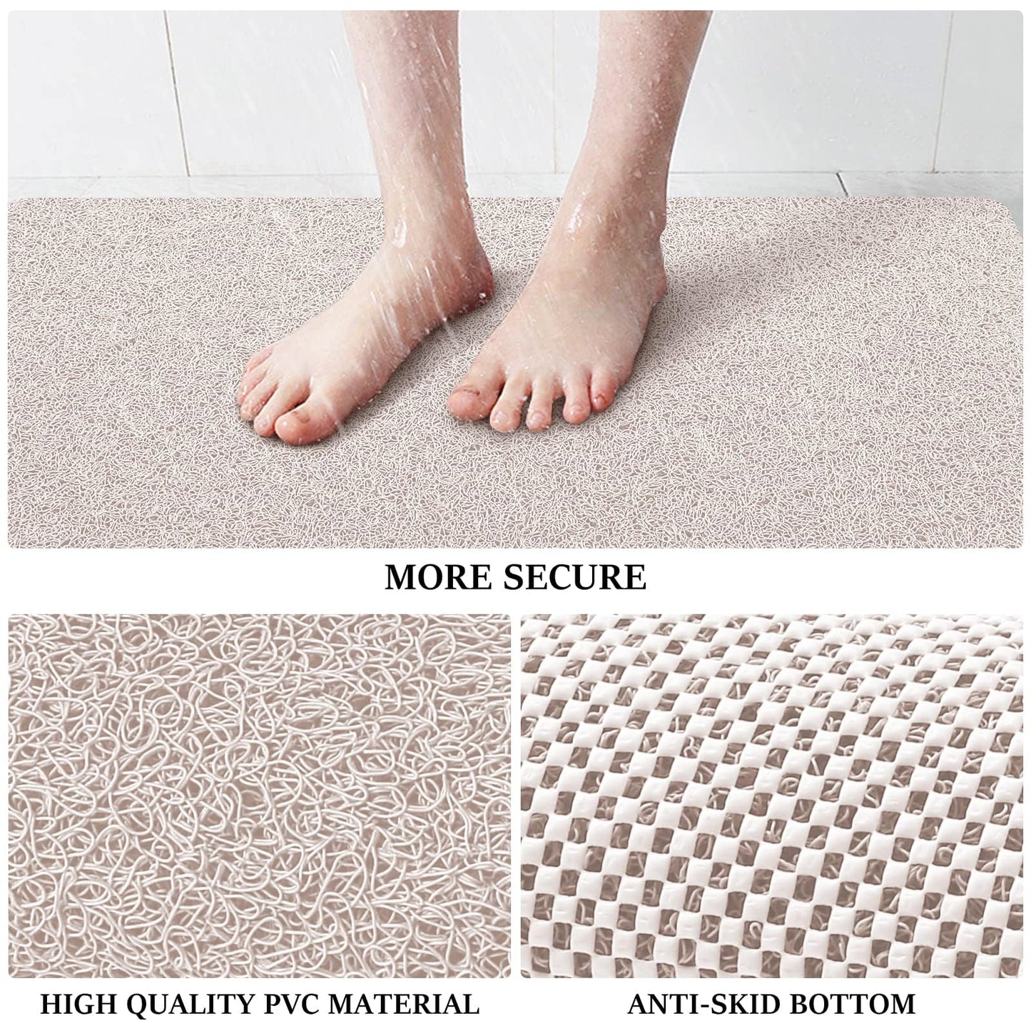 LuxStep Shower Mat Bathtub Mat,24x16 inch, Non-Slip Bath Mat with Drain, Quick Drying PVC Loofah Bathmat for Tub,Shower,Bathroom (Phthalate Free,White)