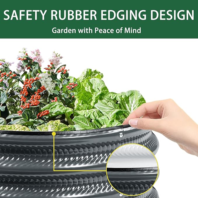 2 Pcs 2x2X1 FT Round Galvanized Raised Garden Bed Kit, White Outdoor Planter Garden Bed, Metal Raised Box for Vegetables, Fruits, Flowers & Herbs