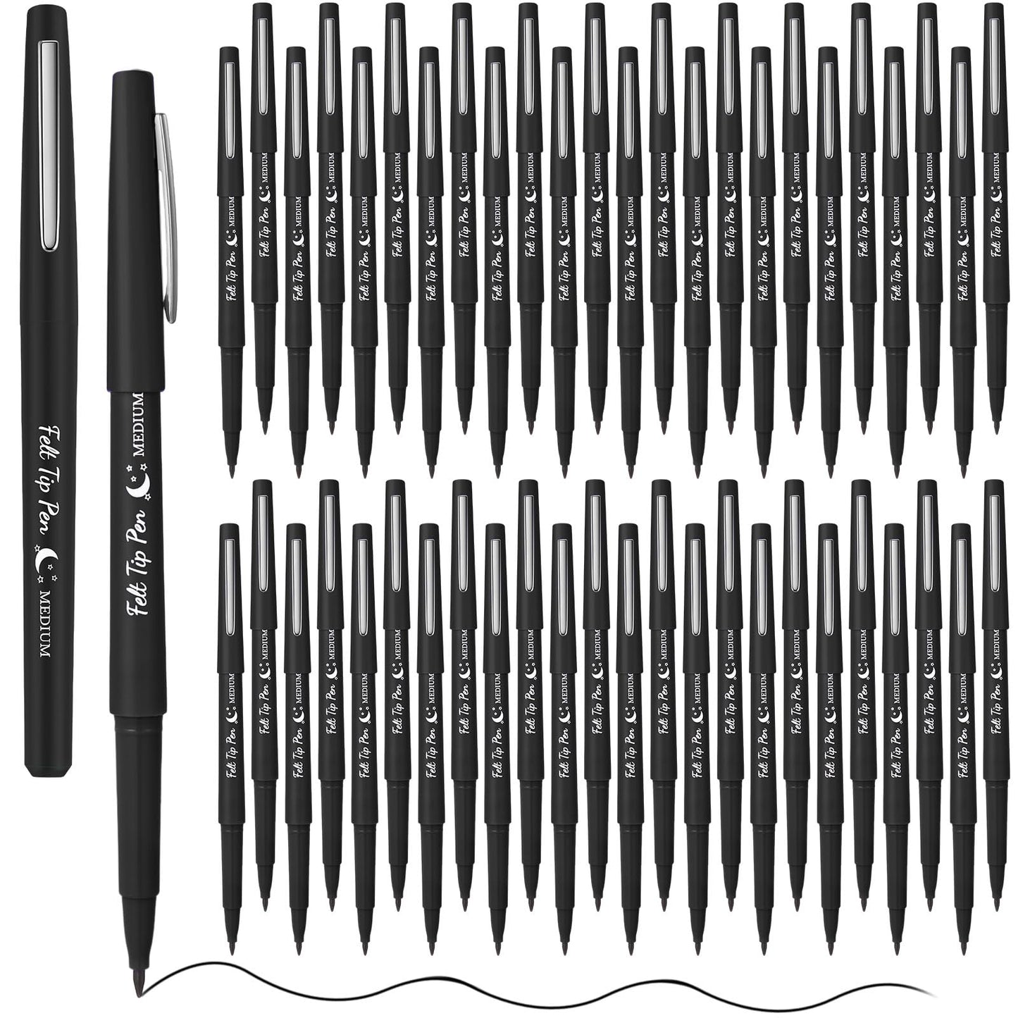 Fuyoooo 50 Pcs Felt Tip Pens Bulk Medium Point 0.7mm Marker Pen Fine Point Felt Fineliner Planner Marker for Journaling, Note Taking, Planner(Black)