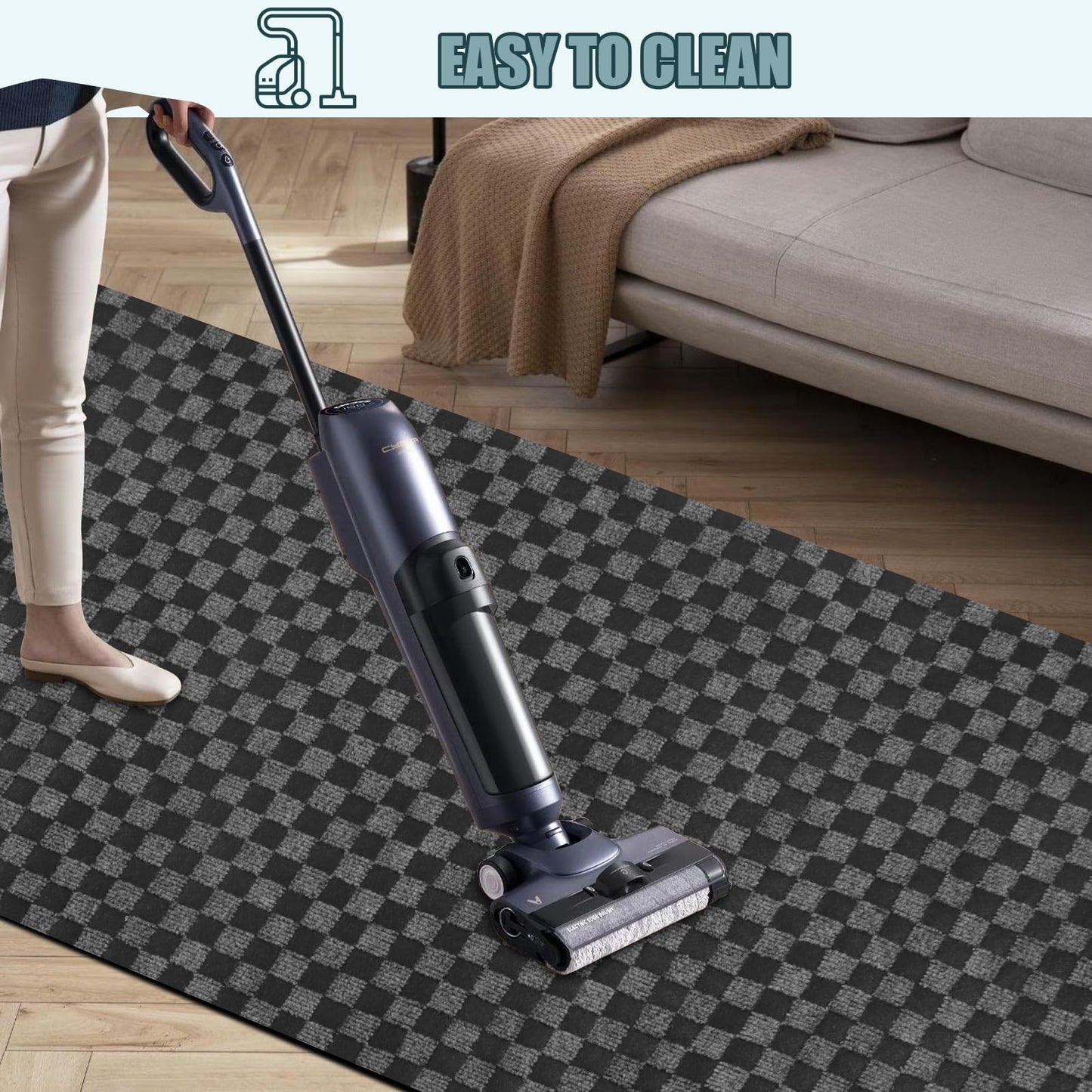 Runner Rug 2 ft x 6 ft, Outdoor/Indoor Rug with Rubber Backing Non Slip for Hallway, Kitchen, Patio, Laundry, RV, Entryway, Garage, Bathroom, Area Rug Carpet, Black Check, Customizable