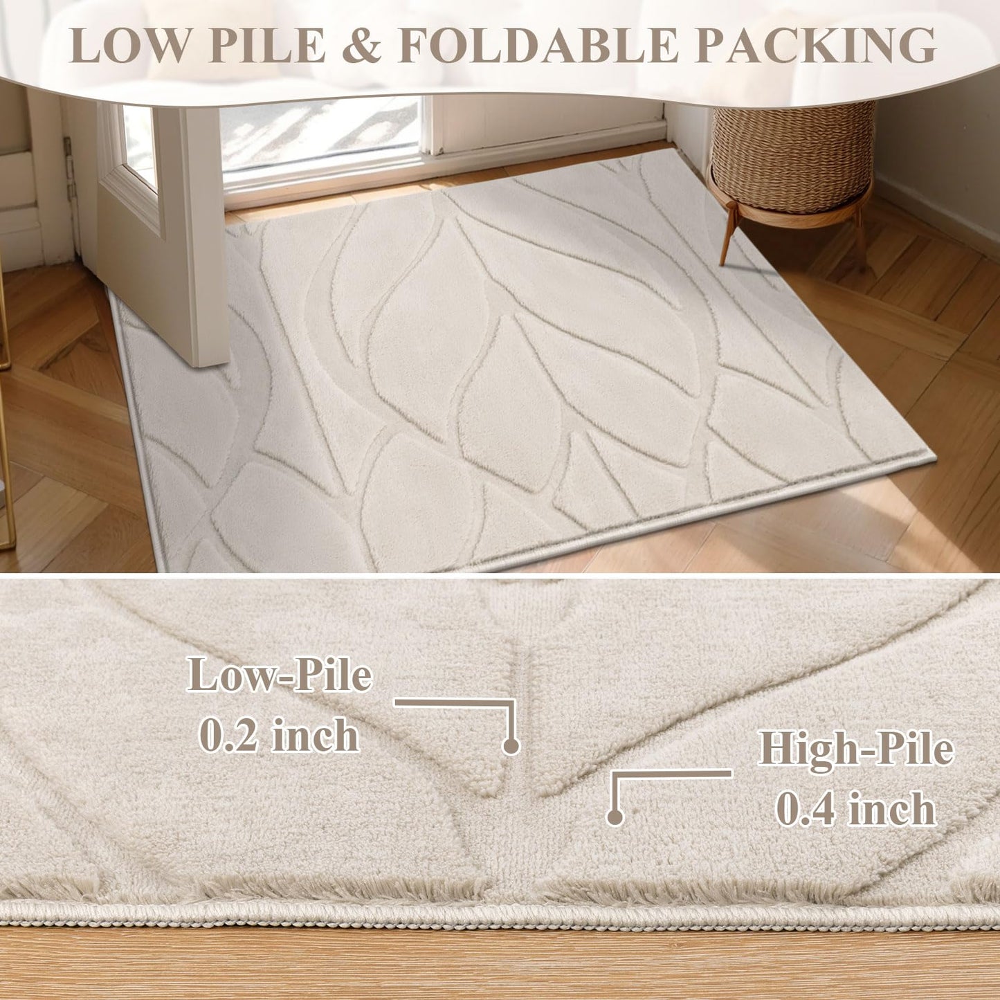 SHACOS 2x3Ft Small Rugs for Entryway, Non Slip Door Mat Indoor Entrance, Machine Washable High-Low Profile Entry Mat, Super Absorbent Front Door Rug for Bedroom Kitchen Bathroom Kids Room (Beige)