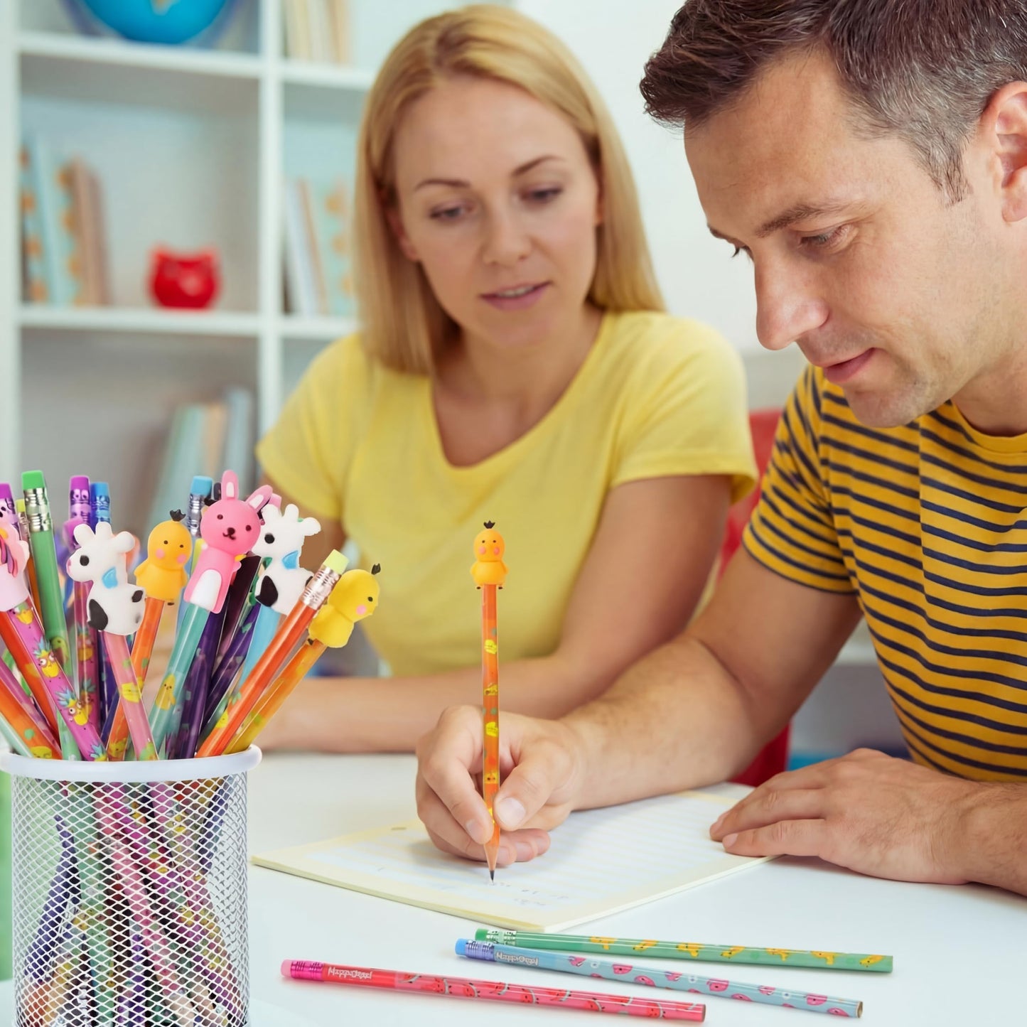Ireer 60 Pcs Scented Pencils for Kids Animal Fruit Fun Smelly Pencils Bulk HB Graphite with 60 Pcs Cute Cartoon Toppers Gift for School Office Classroom Party Reward Supplies(Bright Style)