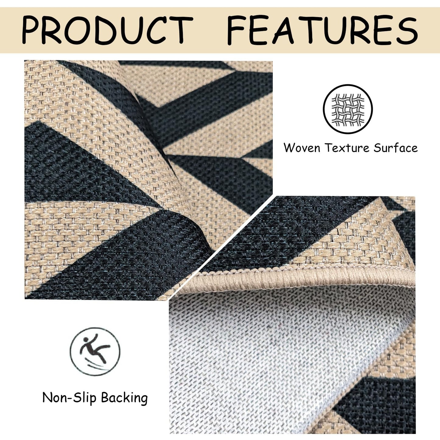 USTIDE Washable Jute 5x7 Area Rugs Washable Geometric Triangle Outdoor Patio Rug Indoor Outdoor Carpet for Living Room Dining Room Non Slip Farmhouse Carpet for Backyard Bedroom