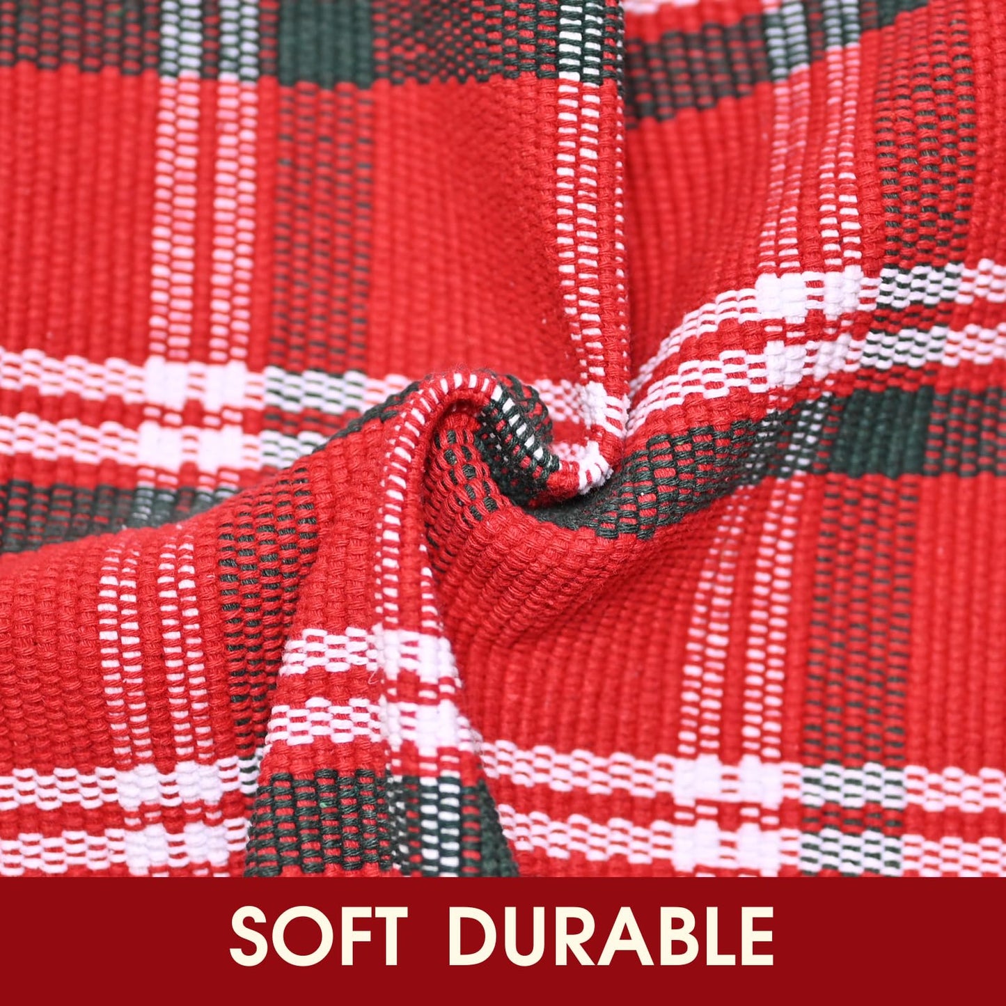 Christmas Red Green White Plaid Rug, 28" x 43" Cotton Hand-Woven Buffalo Check Layered Door Mat for Front Porch, Entryway, Outdoor Holiday Decor, Washable Farmhouse Rug for Home, Patio, Kitchen