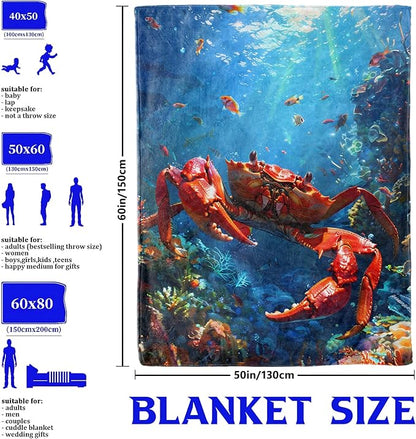 Red Crab and Coral Reef Throw Blanket for Boys Girls Kids Adults Women, Fuzzy Warm Soft Cozy Flannel Blankets Gifts for Bedroom, Couch, Travel, Home Decor 50x60 in